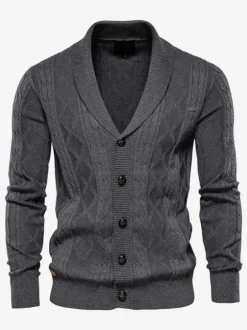Cardigan Pour Hommes Pulls Confortables Manches Longues Café Marron Kaki Veste