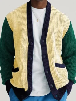 Cardigan Pour Hommes Pulls Manches Longues Jaune Vert