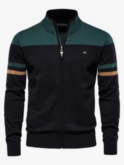 Cardigan Pour Hommes Pulls Rayures Confortables Manches Longues Noir Bleu Veste