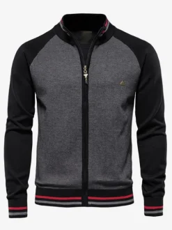 Cardigan Pour Hommes Pulls Rayures Confortables Manches Longues Marine Foncé Veste