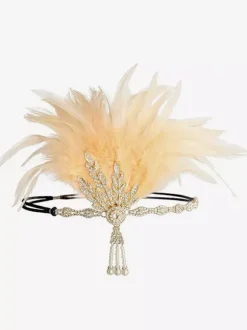 Carnaval Accessoires Robe Flapper Plumes Strass Halloween Bandeau Flapper Noir Années 1920 Gatsby