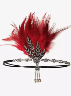 Carnaval Accessoires Robe Flapper Plumes Strass Halloween Bandeau Flapper Noir Années 1920 Gatsby
