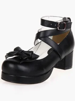 Carré de talons Noir Lolita plateforme cheville bretelles chaussures Lolita talon Chunky Déguisements Halloween