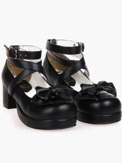 Carré de talons Noir Lolita plateforme cheville bretelles chaussures Lolita talon Chunky Déguisements Halloween