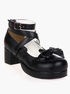 Carré de talons Noir Lolita plateforme cheville bretelles chaussures Lolita talon Chunky Déguisements Halloween