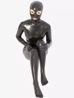 Catsuit en latex noir avec yeux et bouche ouvets Déguisements Halloween