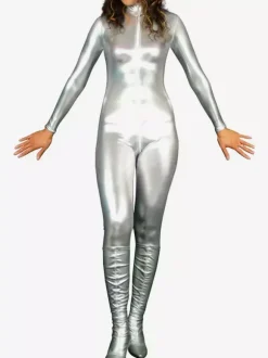 Catsuit Argent Déguisements Halloween Métallisé Brillant Unisexe Sexy Zentai Costume