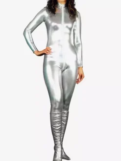 Catsuit Argent Déguisements Halloween Métallisé Brillant Unisexe Sexy Zentai Costume