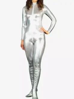 Catsuit Argent Déguisements Halloween Métallisé Brillant Unisexe Sexy Zentai Costume
