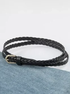 Ceinture élégante en cuir avec boucle en métal ceintures polyvalentes de couleur unie pour femmes