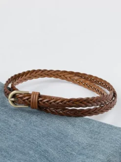 Ceinture élégante en cuir avec boucle en métal ceintures polyvalentes de couleur unie pour femmes