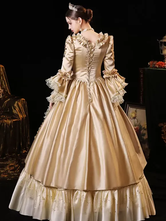 Champagne Rétro Costumes Robe Pour Femme Style Vintage Européen Marie Antoinette Costume Robe De Bal Robe De Soirée Médiévale
