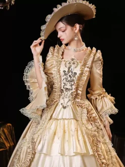 Champagne Rétro Costumes Robe Pour Femme Style Vintage Européen Marie Antoinette Costume Robe De Bal Robe De Soirée Médiévale