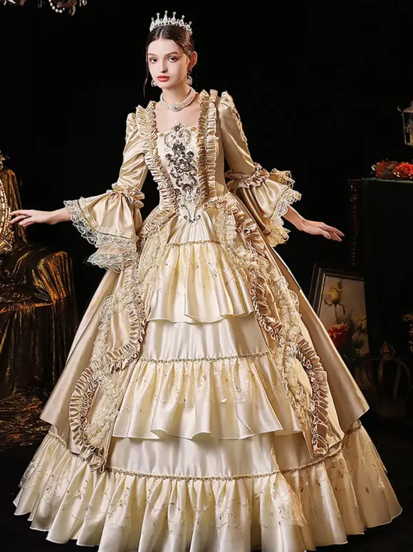 Champagne Rétro Costumes Robe Pour Femme Style Vintage Européen Marie Antoinette Costume Robe De Bal Robe De Soirée Médiévale