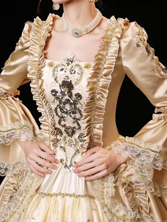Champagne Rétro Costumes Robe Pour Femme Style Vintage Européen Marie Antoinette Costume Robe De Bal Robe De Soirée Médiévale