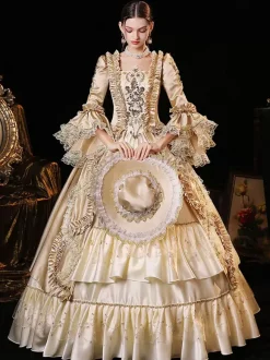 Champagne Rétro Costumes Robe Pour Femme Style Vintage Européen Marie Antoinette Costume Robe De Bal Robe De Soirée Médiévale