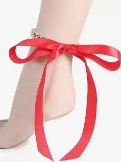 Chaîne de cheville avec n艙ud plaqué or pour bikini maillot de bain plage vacances.