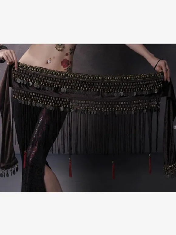Chaîne de taille de danse du ventre pour adulte frange rouge accessoire d'halloween en Polyester Costume de spectacle Sexy pour femmes