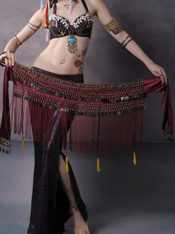 Chaîne de taille de danse du ventre pour adulte frange rouge accessoire d'halloween en Polyester Costume de spectacle Sexy pour femmes