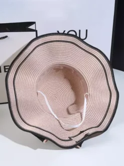 Chapeau de paille à n艙ud papillon et bord ondulé chapeau de soleil d'été pour femme 2026