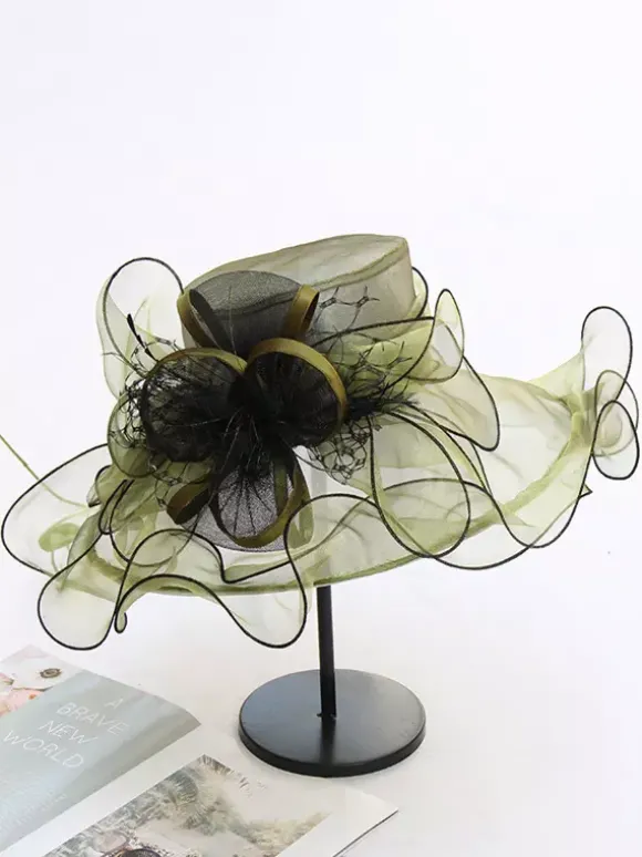 Chapeau d'église en organza pour femme chapeau bibi à fleurs en maille