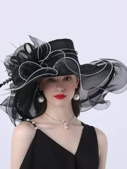 Chapeau d'église en organza pour femme chapeau bibi à fleurs en maille