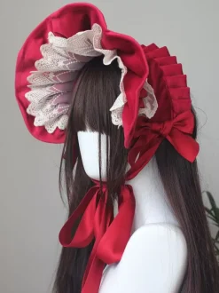 Chapeau gothique Lolita bordeaux à volants et n艙uds accessoire en polyester accessoires Lolita