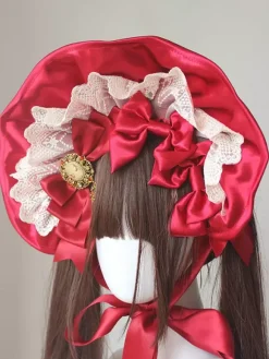 Chapeau gothique Lolita bordeaux à volants et n艙uds accessoire en polyester accessoires Lolita