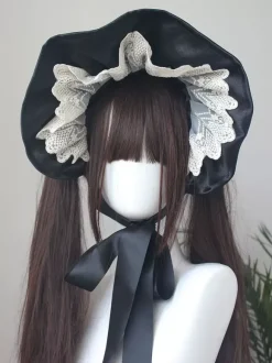 Chapeau gothique Lolita bordeaux à volants et n艙uds accessoire en polyester accessoires Lolita