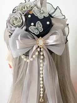 Chapeau Gothique Lolita Volants Noeuds Accessoire Polyester Noir Accessoires Lolita