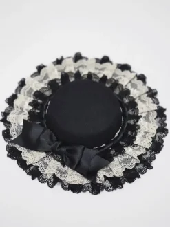 Chapeau Lolita Classique Noeuds Noirs Volants Accessoire Dentelle Accessoires Lolita