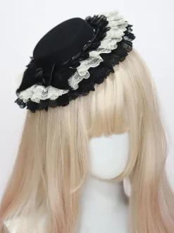 Chapeau Lolita Classique Noeuds Noirs Volants Accessoire Dentelle Accessoires Lolita