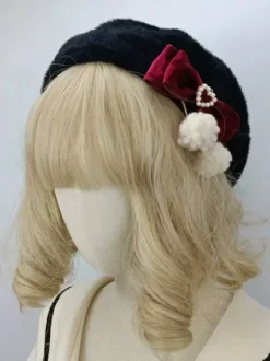 Chapeau Lolita de style ROCOCO pompons roses n艙uds accessoire bloc de couleurs polyester accessoires Lolita