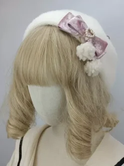 Chapeau Lolita de style ROCOCO pompons roses n艙uds accessoire bloc de couleurs polyester accessoires Lolita