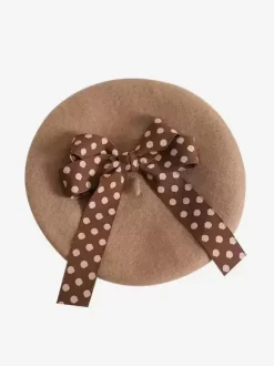 Chapeau Lolita doux avec n艙uds et accessoires à pois en polyester bordeaux