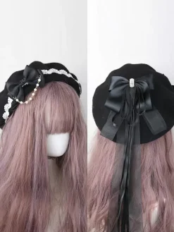 Chapeau Lolita doux bleu ciel clair n艙uds volants accessoire bloc de couleur polyester accessoires Lolita