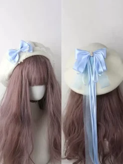 Chapeau Lolita doux bleu ciel clair n艙uds volants accessoire bloc de couleur polyester accessoires Lolita