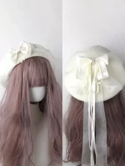 Chapeau Lolita doux bleu ciel clair n艙uds volants accessoire bloc de couleur polyester accessoires Lolita
