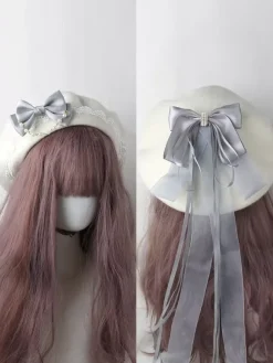 Chapeau Lolita doux bleu ciel clair n艙uds volants accessoire bloc de couleur polyester accessoires Lolita
