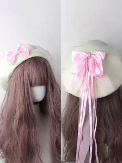 Chapeau Lolita doux bleu ciel clair n艙uds volants accessoire bloc de couleur polyester accessoires Lolita