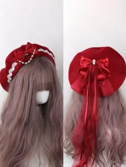 Chapeau Lolita doux bleu ciel clair n艙uds volants accessoire bloc de couleur polyester accessoires Lolita