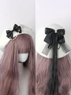 Chapeau Lolita doux bleu ciel clair n艙uds volants accessoire bloc de couleur polyester accessoires Lolita