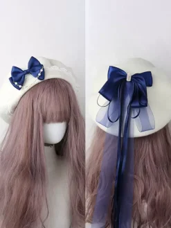 Chapeau Lolita doux bleu ciel clair n艙uds volants accessoire bloc de couleur polyester accessoires Lolita
