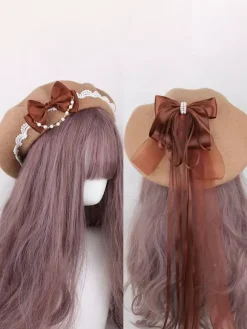 Chapeau Lolita doux bleu ciel clair n艙uds volants accessoire bloc de couleur polyester accessoires Lolita