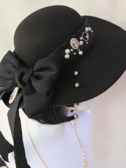 Chapeau Lolita Gothique Accessoire Chaînes Noires Accessoires Lolita en Polyester
