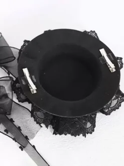 Chapeau Lolita Steampunk Noeuds Noirs Volants Accessoire Dentelle Accessoires Lolita en Polyester