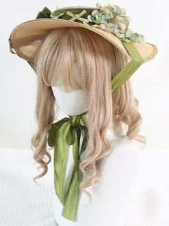 Chapeau Lolita Style Pastoral Vintage N艙uds Volants Accessoire Fleurs Lolita Coiffure