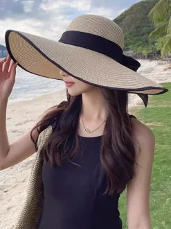 Chapeau de paille d'été à bord surdimensionné pliable pour la plage et la protection solaire pour femmes (2026)