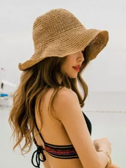 Chapeau de paille tissé d'été pour femme chapeau de plage pliable protection solaire 2026