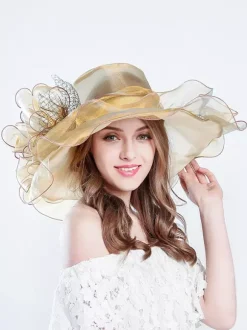 Chapeau d'église élégant en maille pour femme chapeau de soleil à fleurs en soie